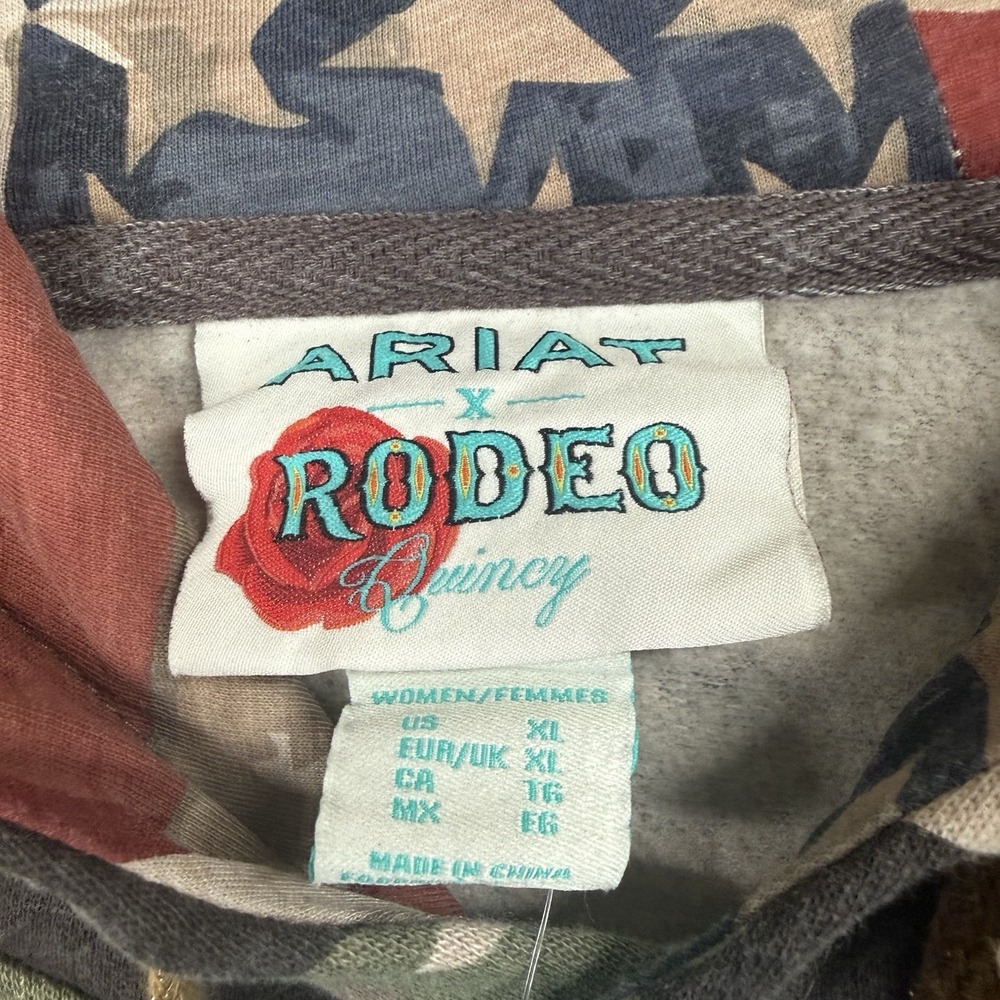 Ariat Rodeo Quincy Hoodie Women’s XL Wild West USA Camo Flag Pullover NWT - Picture 7 of 8